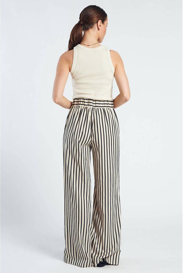Spooq the label wide leg fit gestreepte broek zwart - Foto 2