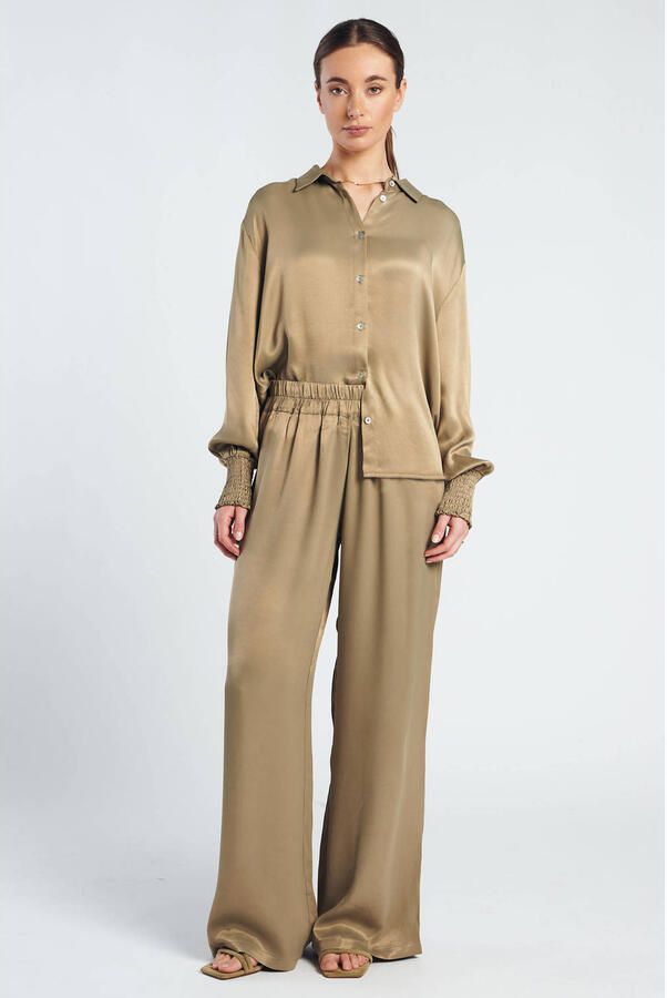 Spooq the label wide leg high waist casual broek olijfgroen