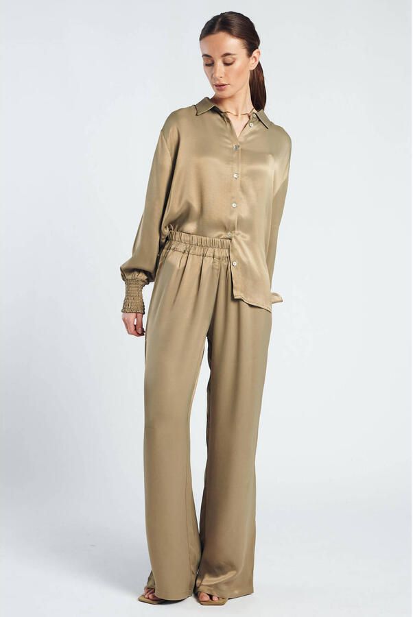 Spooq the label wide leg high waist casual broek olijfgroen - Foto 2