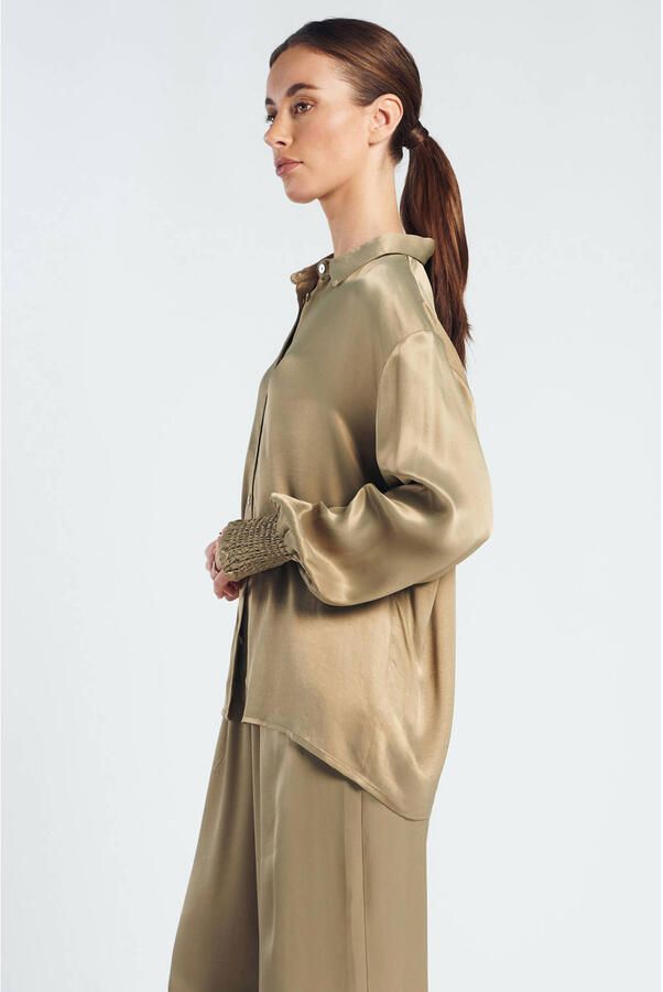 Spooq the label wide leg high waist casual broek olijfgroen - Foto 3