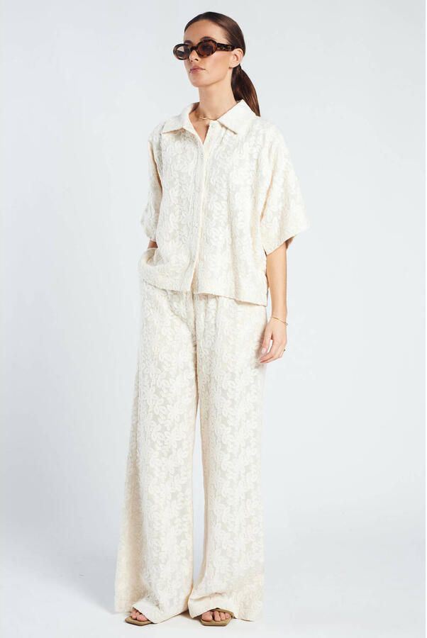 Spooq the label wide leg high waist gebloemde broek ecru