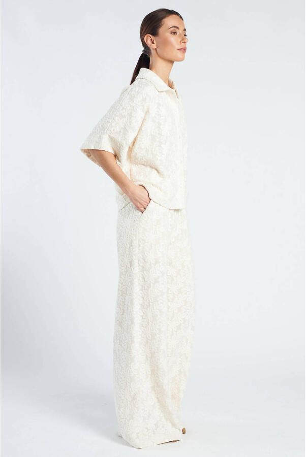 Spooq the label wide leg high waist gebloemde broek ecru - Foto 2