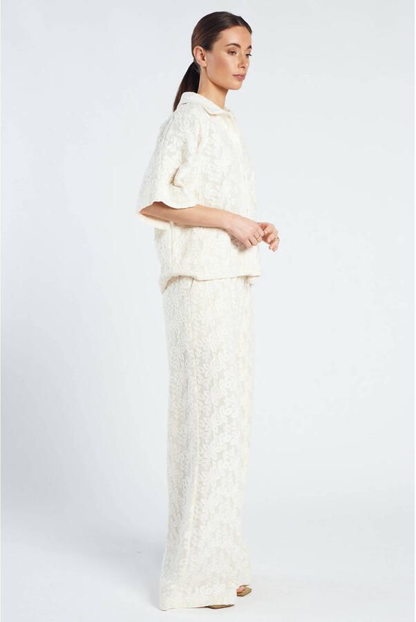 Spooq the label wide leg high waist gebloemde broek ecru - Foto 3