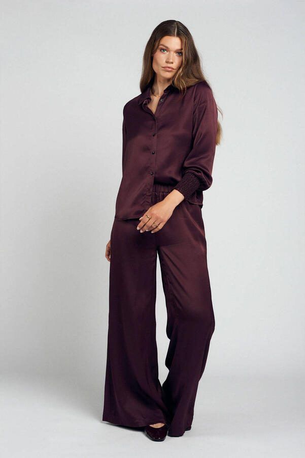 Spooq the label wide leg regular waist broek donkerrood - Foto 3