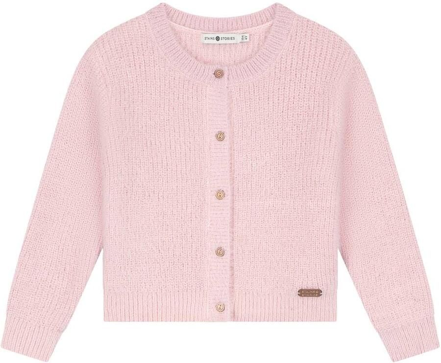Stains&Stories gebreid vest met glitters lichtroze Meisjes Polyamide Ronde hals