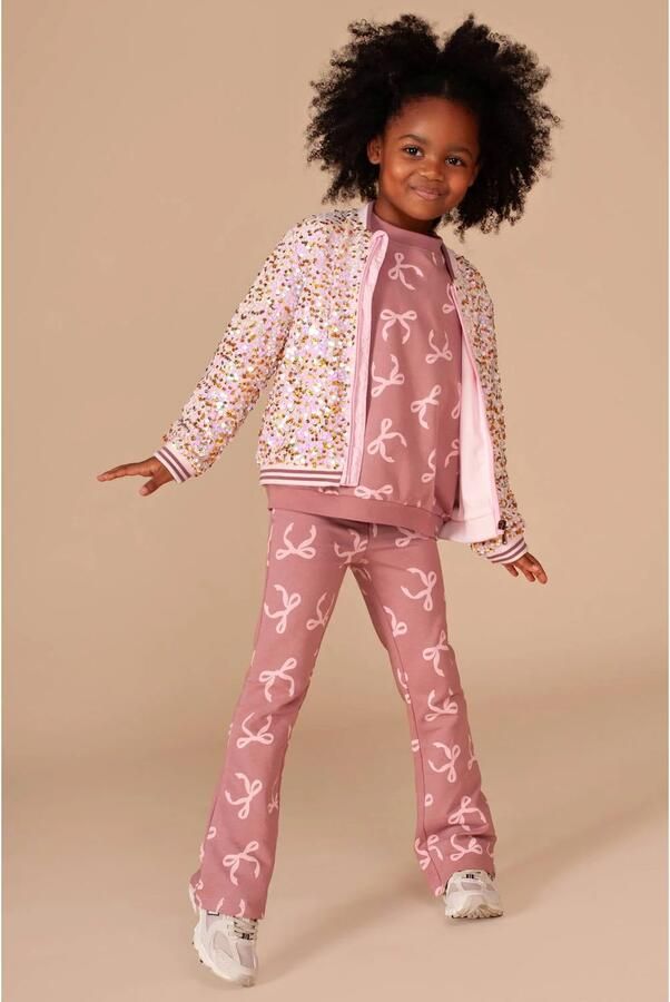 Stains&Stories gebreid vest met pailletten lichtroze goud Meisjes Polyester Ronde hals