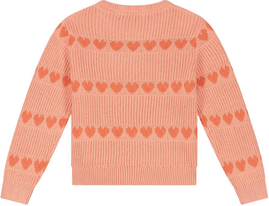 Stains&Stories gebreide trui met ajourdetails en hartjes zalm