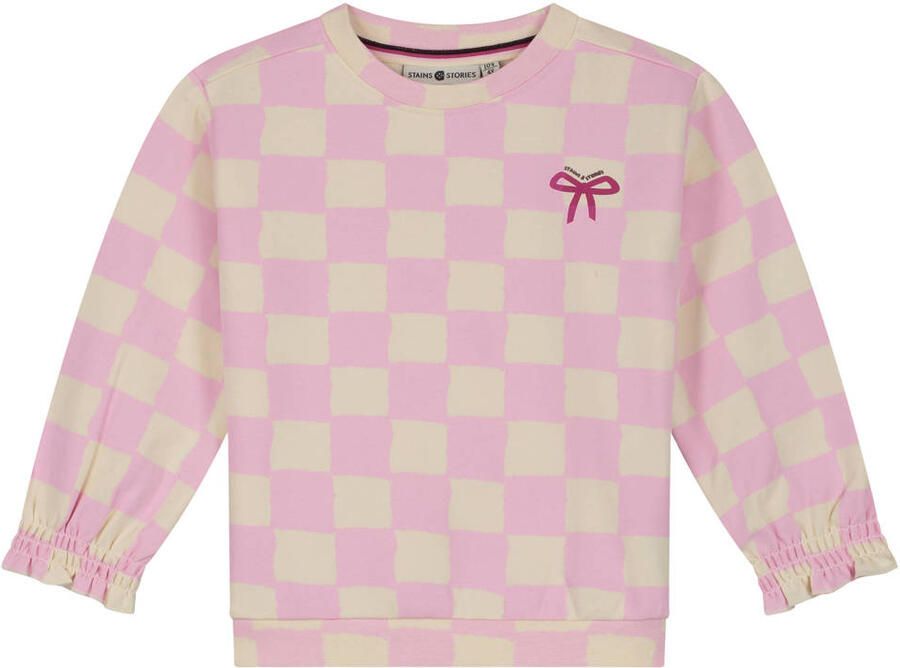 Stains&Stories geruite sweater roze