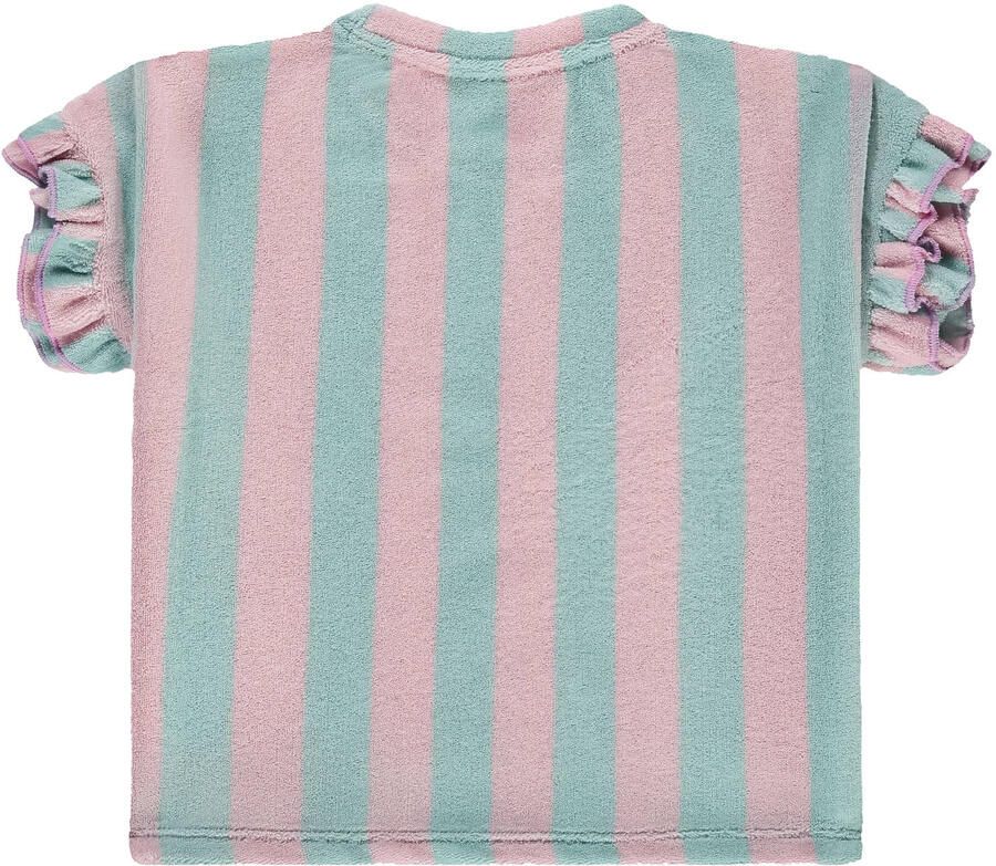 Stains&Stories gestreept T-shirt met textuur groen - Foto 2