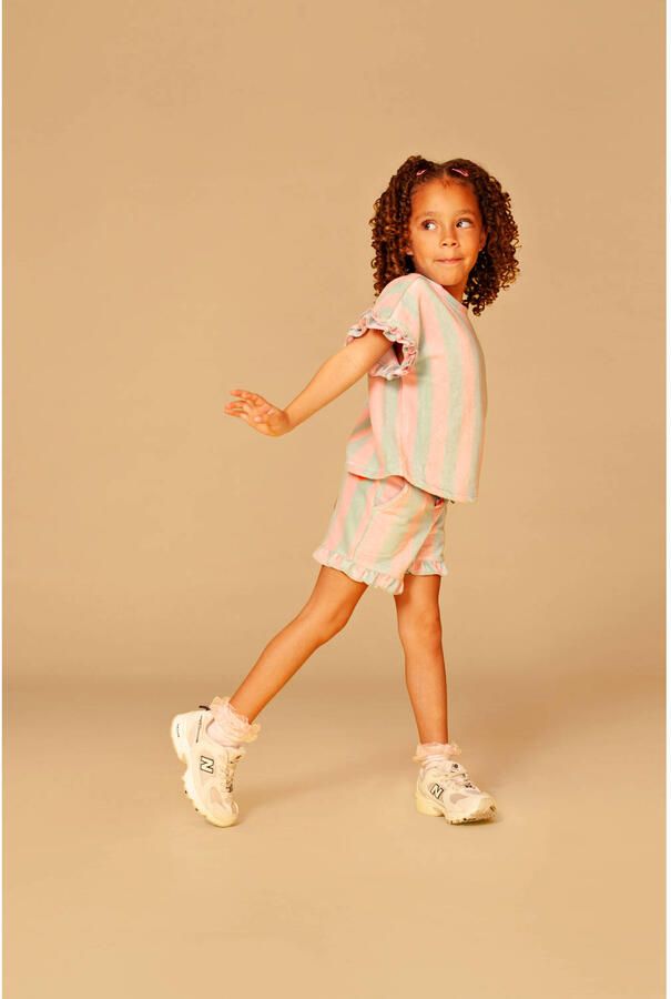 Stains&Stories gestreepte casual short groen met textuur