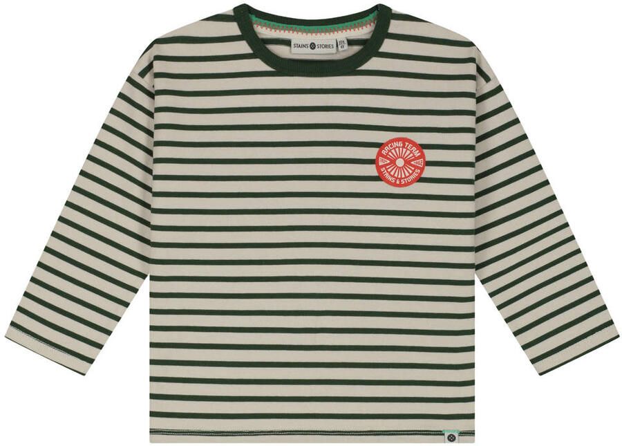 Stains&Stories gestreepte longsleeve donkergroen Jongens Katoen Ronde hals