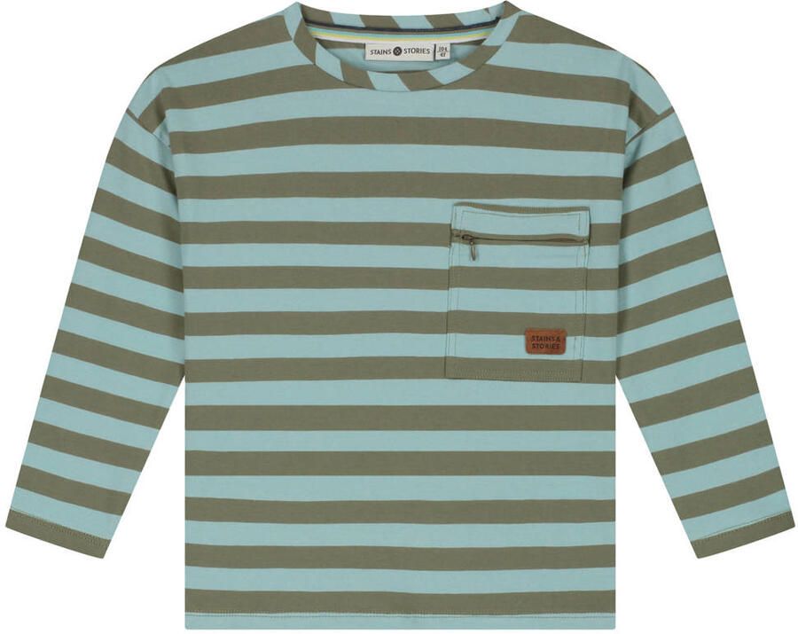 Stains&Stories gestreepte longsleeve lichtblauw