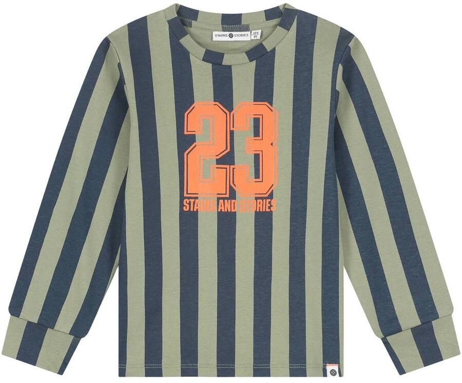 Stains&Stories gestreepte pyjama groen donkerblauw Jongens Katoen Ronde hals