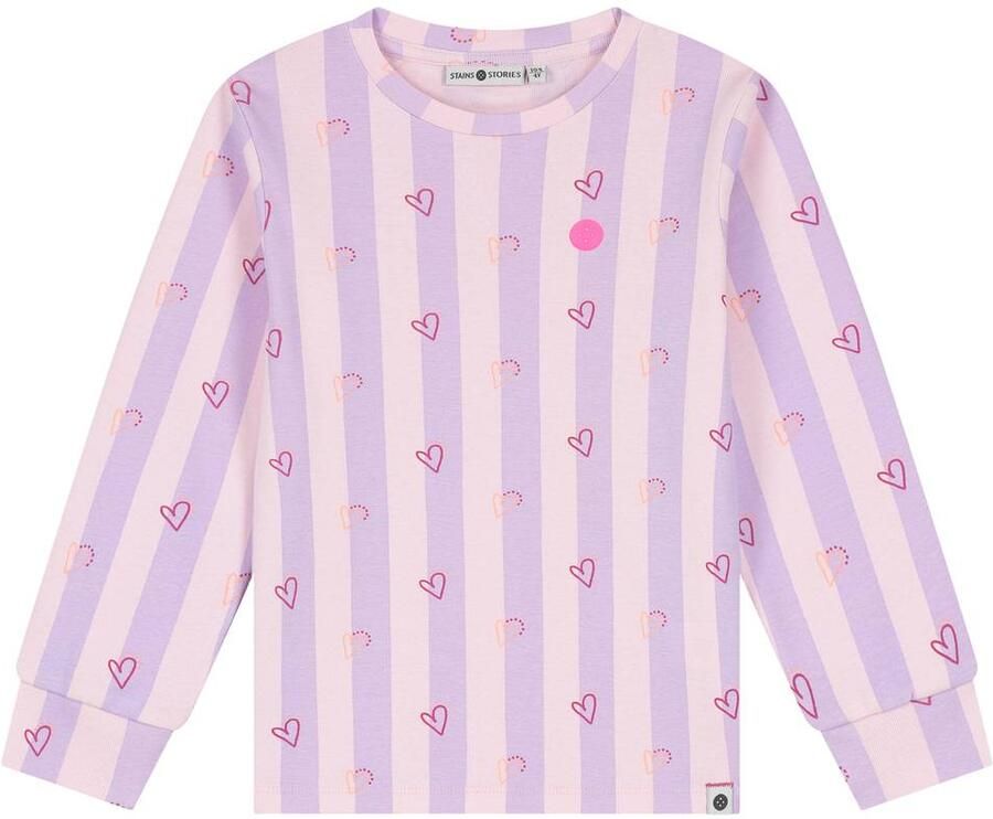 Stains&Stories gestreepte pyjama met hartjes lichtroze lila - Foto 2