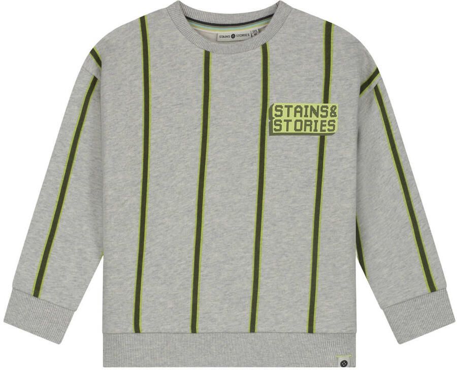 Stains&Stories gestreepte sweater grijs Jongens Katoen Ronde hals Streep