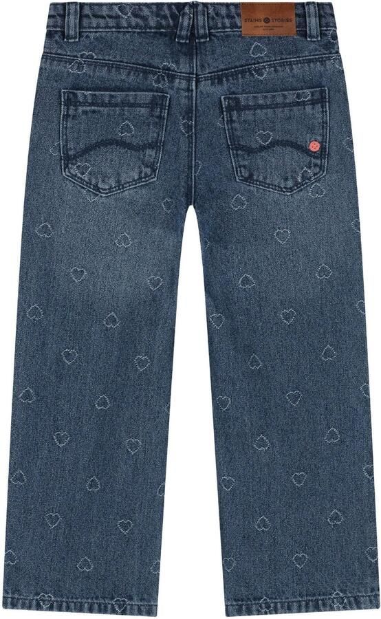 Stains&Stories wide leg jeans met hartjes mediumblauw