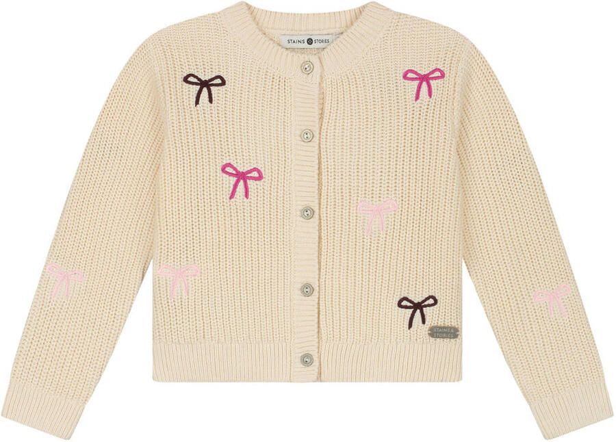 Stains&Stories katoenen gebreid vest met borduursels beige All over print