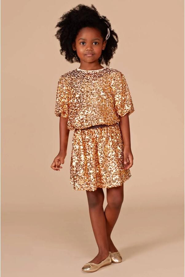 Stains&Stories korte rok met pailletten goud Meisjes Polyester Effen