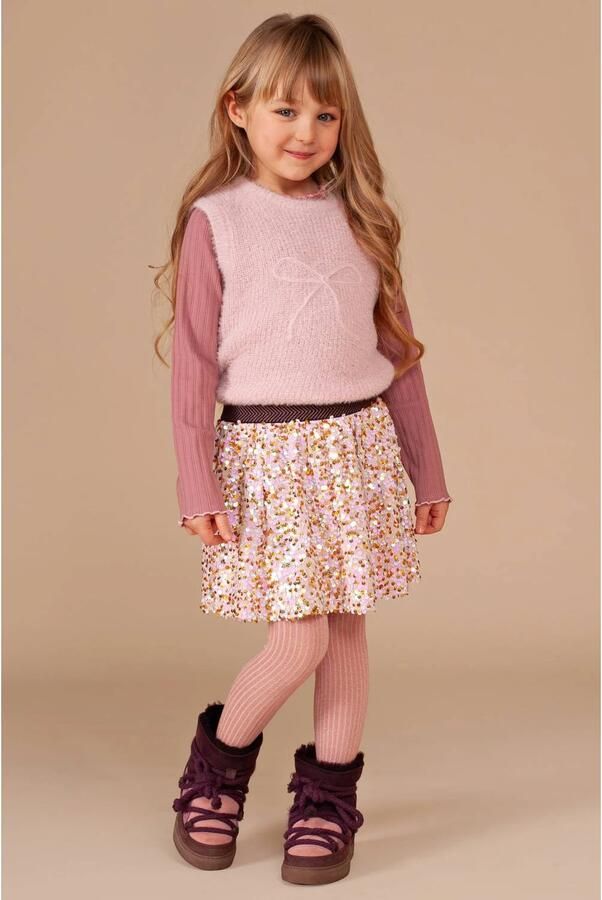 Stains&Stories korte rok met pailletten lichtroze goud Meisjes Polyester