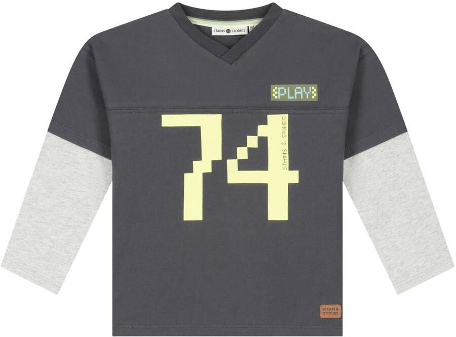 Stains&Stories longsleeve met print antraciet