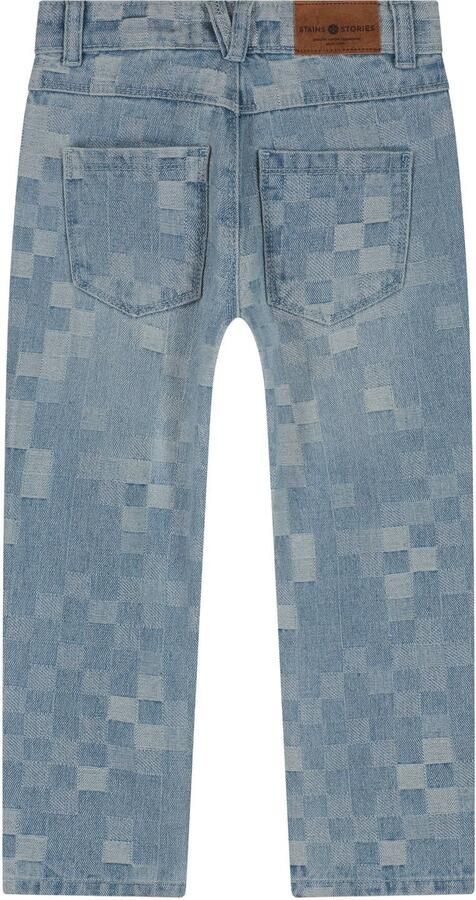 Stains&Stories loose fit geruite jeans lichtblauw