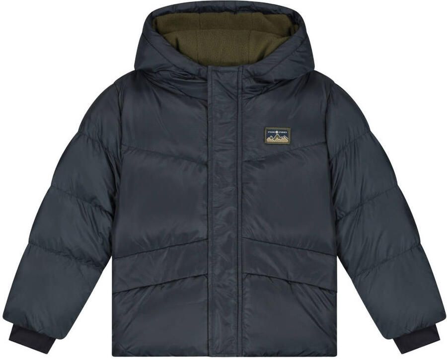 Stains&Stories pufferjas donkerblauw Jongens Polyamide Capuchon Effen