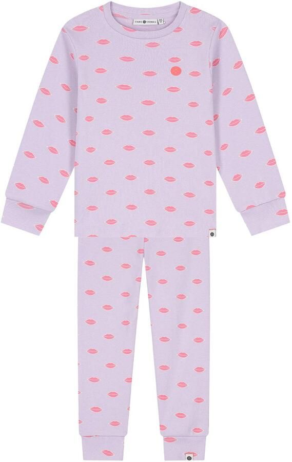 Stains&Stories pyjama met print lila roze Paars Meisjes Katoen Ronde hals
