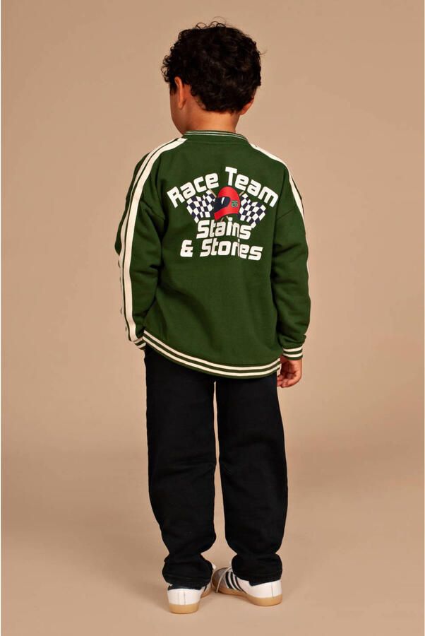 Stains&Stories rechtvallend sweatvest groen wit - Foto 3