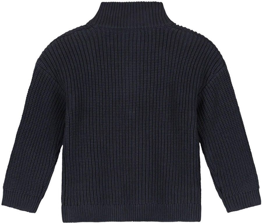 Stains&Stories rechtvallende gebreide trui marineblauw Jongens Katoen Opstaande kraag