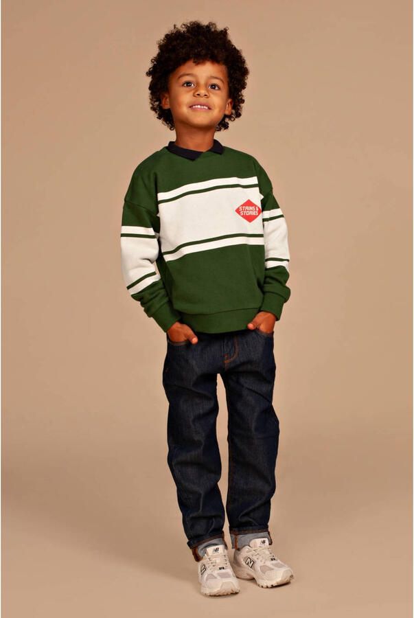 Stains&Stories rechtvallende gestreepte sweater donkergroen Jongens Viscose Ronde hals - Foto 2