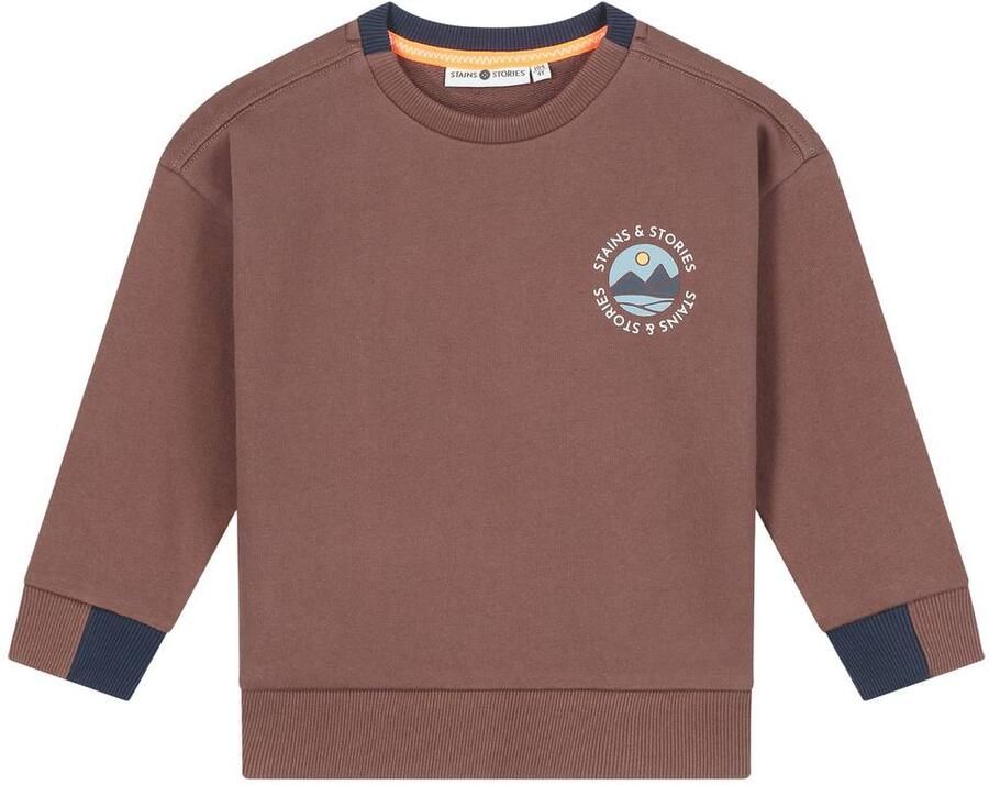 Stains&Stories rechtvallende sweater met backprint bruin Backprint