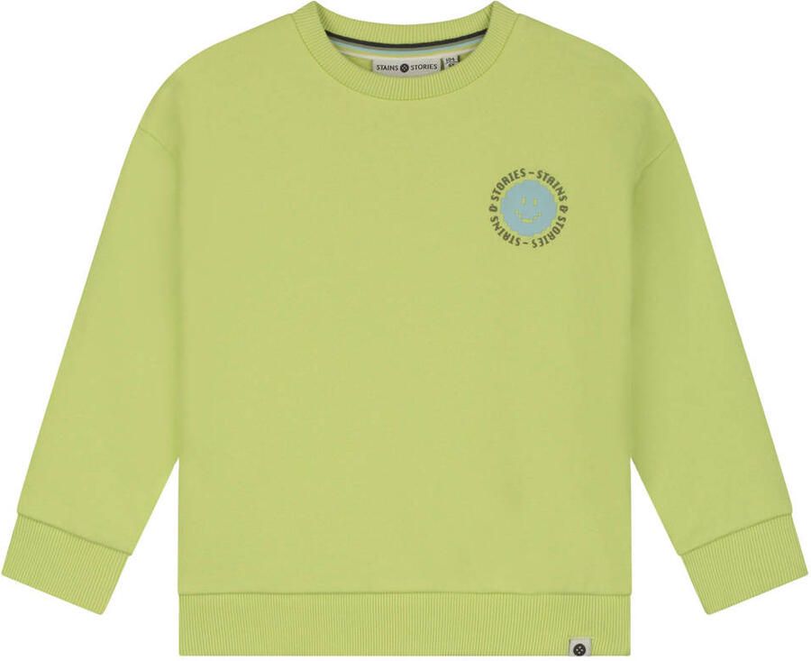 Stains&Stories rechtvallende sweater met backprint limegroen Jongens Katoen Ronde hals