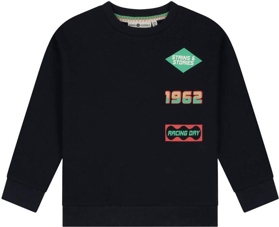 Stains&Stories rechtvallende sweater met print marineblauw