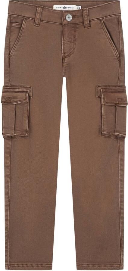 Stains&Stories straight leg cargobroek bruin Jongens Katoen Effen