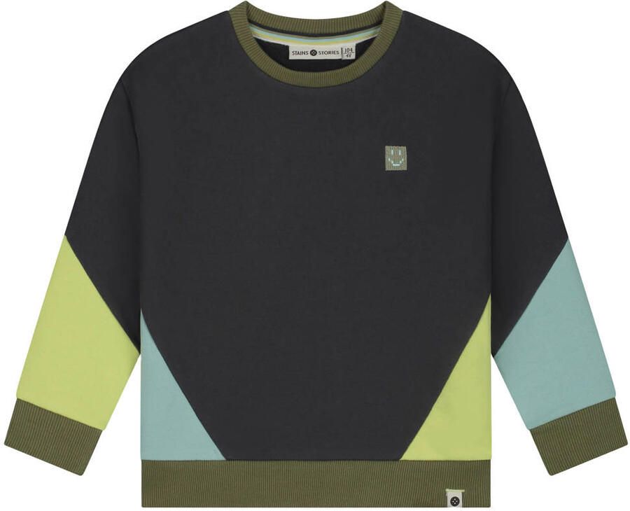 Stains&Stories sweater antraciet Grijs Jongens Katoen Ronde hals Meerkleurig