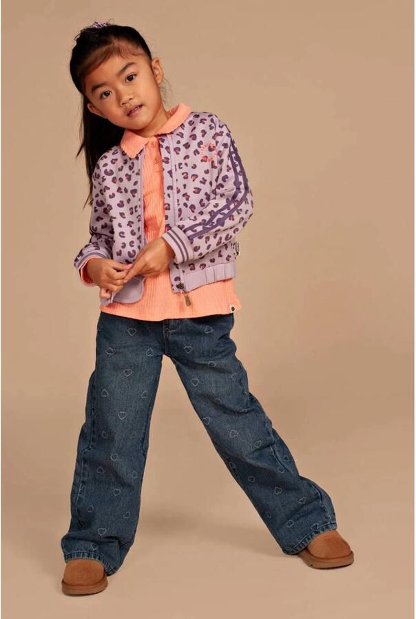 Stains&Stories sweatvest met panterprint lila Paars Dierenprint