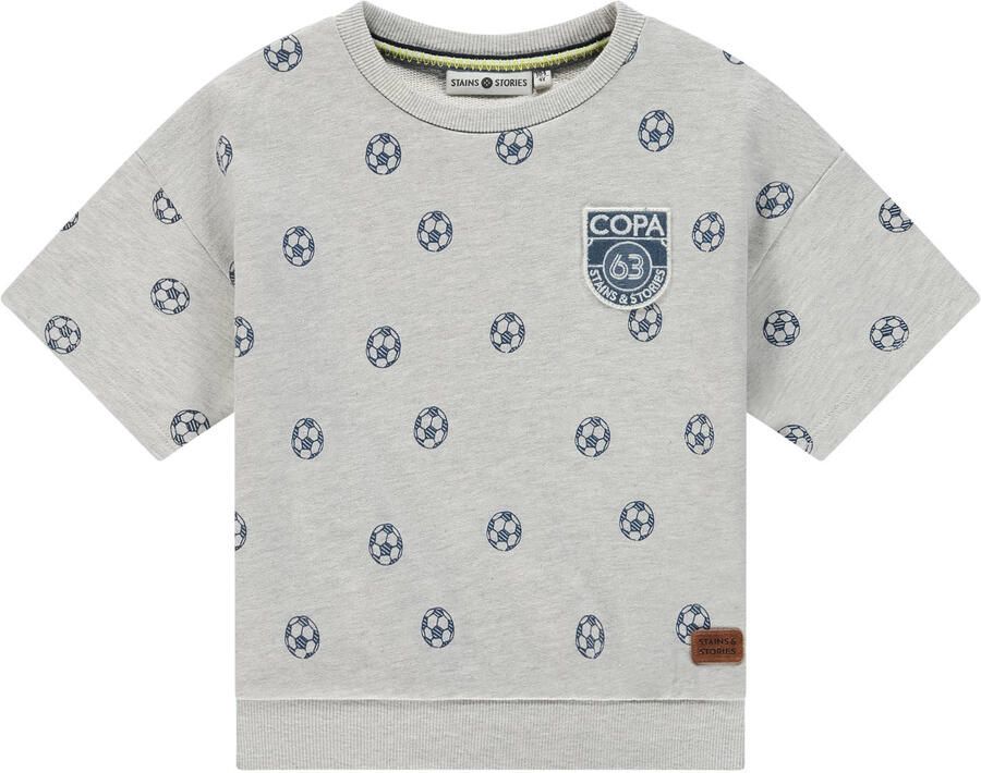 Stains&Stories T-shirt lichtgrijs Jongens Katoen Ronde hals All over print