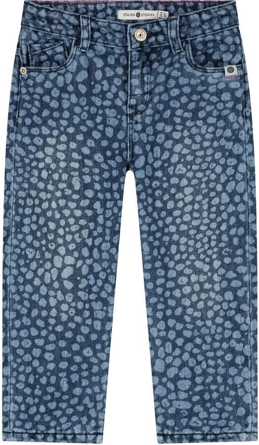 Stains&Stories tapered jeans met print mediumblauw