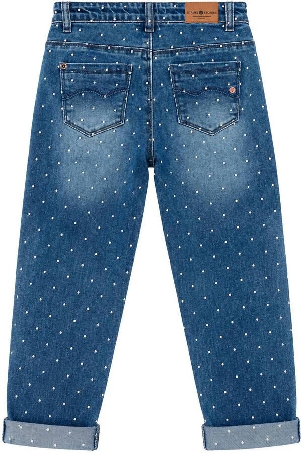 Stains&Stories tapered jeans met stippen medium blue denim