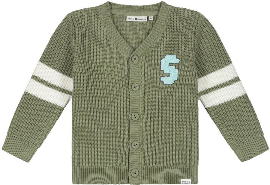 Stains&Stories vest met patches groen Jongens Katoen V-hals Effen