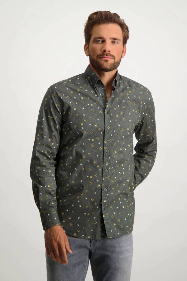 State of Art casual overhemd wijde fit donkergroen geprint katoen