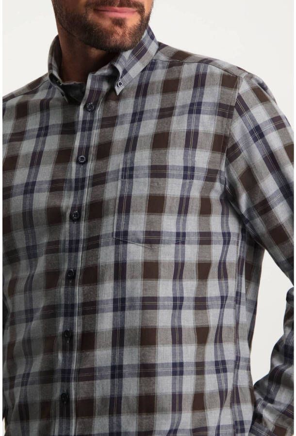 State of Art geruit regular fit overhemd zilvergrijs donkerbruin