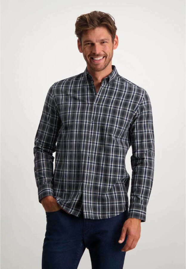 State of Art geruit slim fit overhemd van biologisch katoen donkerblauw zilvergrijs
