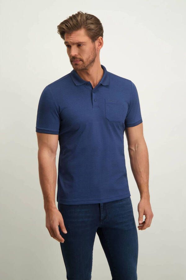 State of Art gestreepte polo donkerblauw