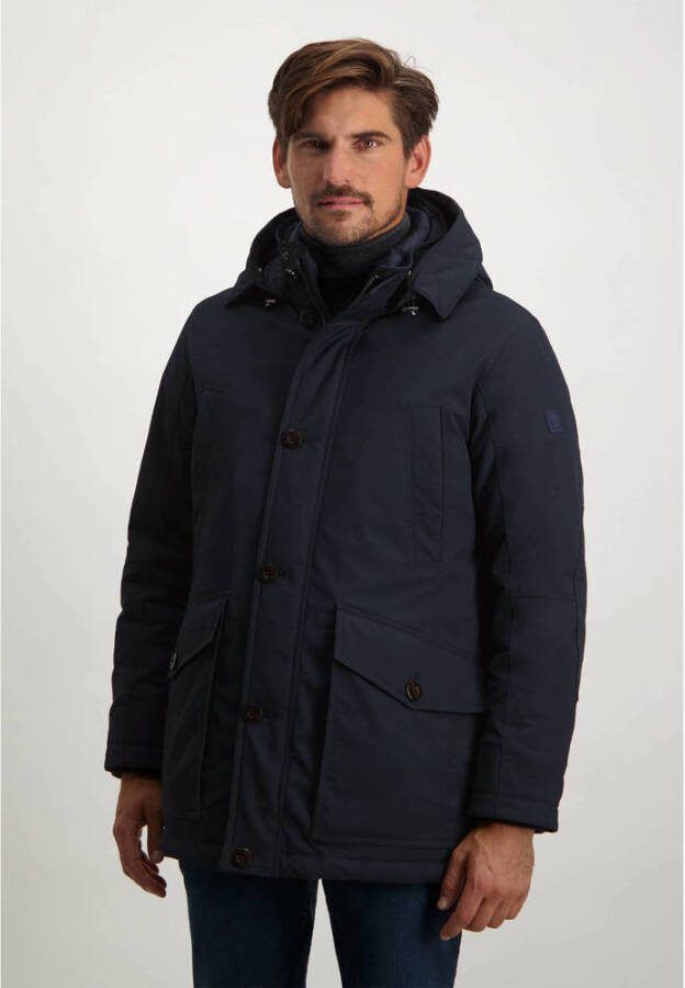 State of Art winterjas donkerblauw effen rits + knoop wijde fit