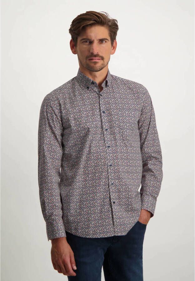 State of Art casual overhemd wijde fit donkerblauw bruin geprint katoen