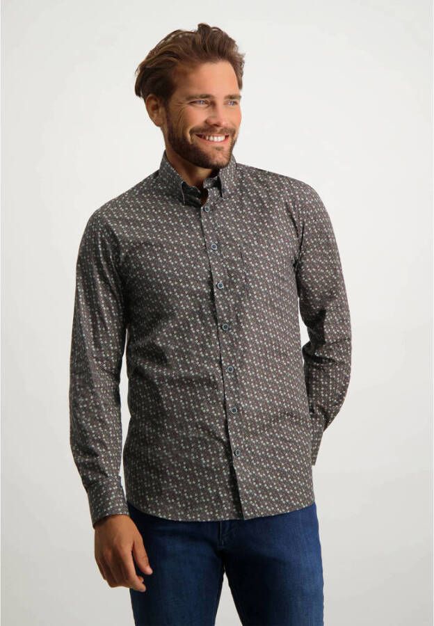 State of Art slim fit overhemd met all over print donkerblauw brique