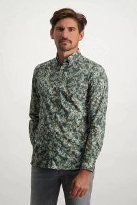 State of Art slim fit overhemd met all over print mosgroen zilvergrijs