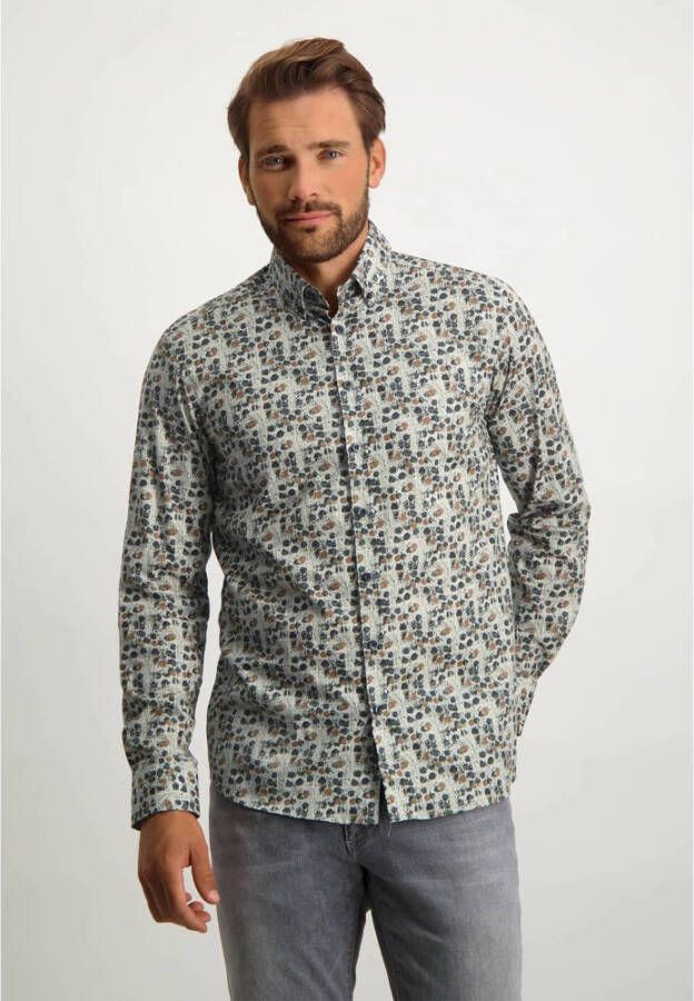State of Art slim fit overhemd met all over print zilvergrijs cognac