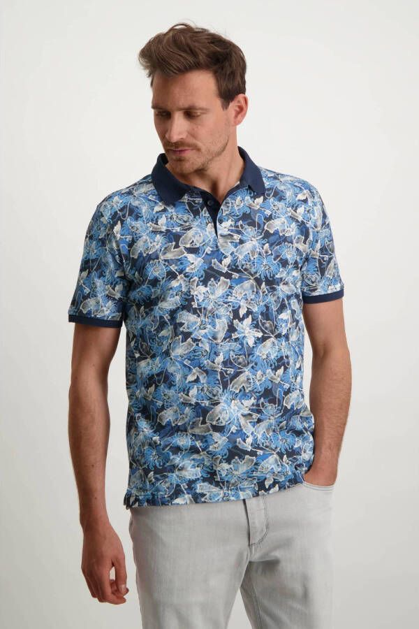 State of Art slim fit polo met all over print marine middenblauw